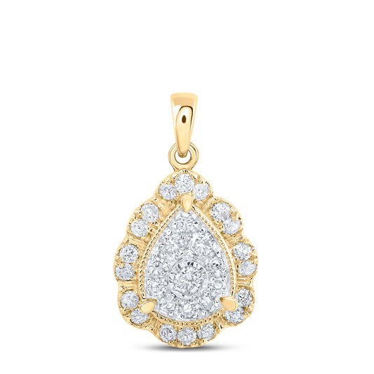0.31 Ctw Natural Diamond Teardrop Gift Pendant in 10k Yellow Gold