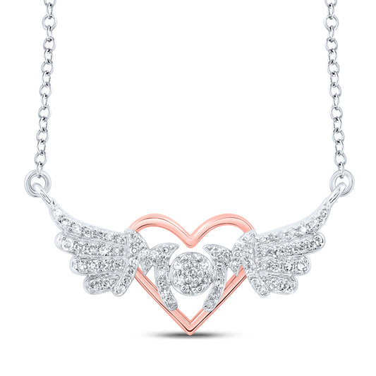 0.21 Ctw Natural Diamond Heart Mom Mothers Wings Pendant in Sterling Silver
