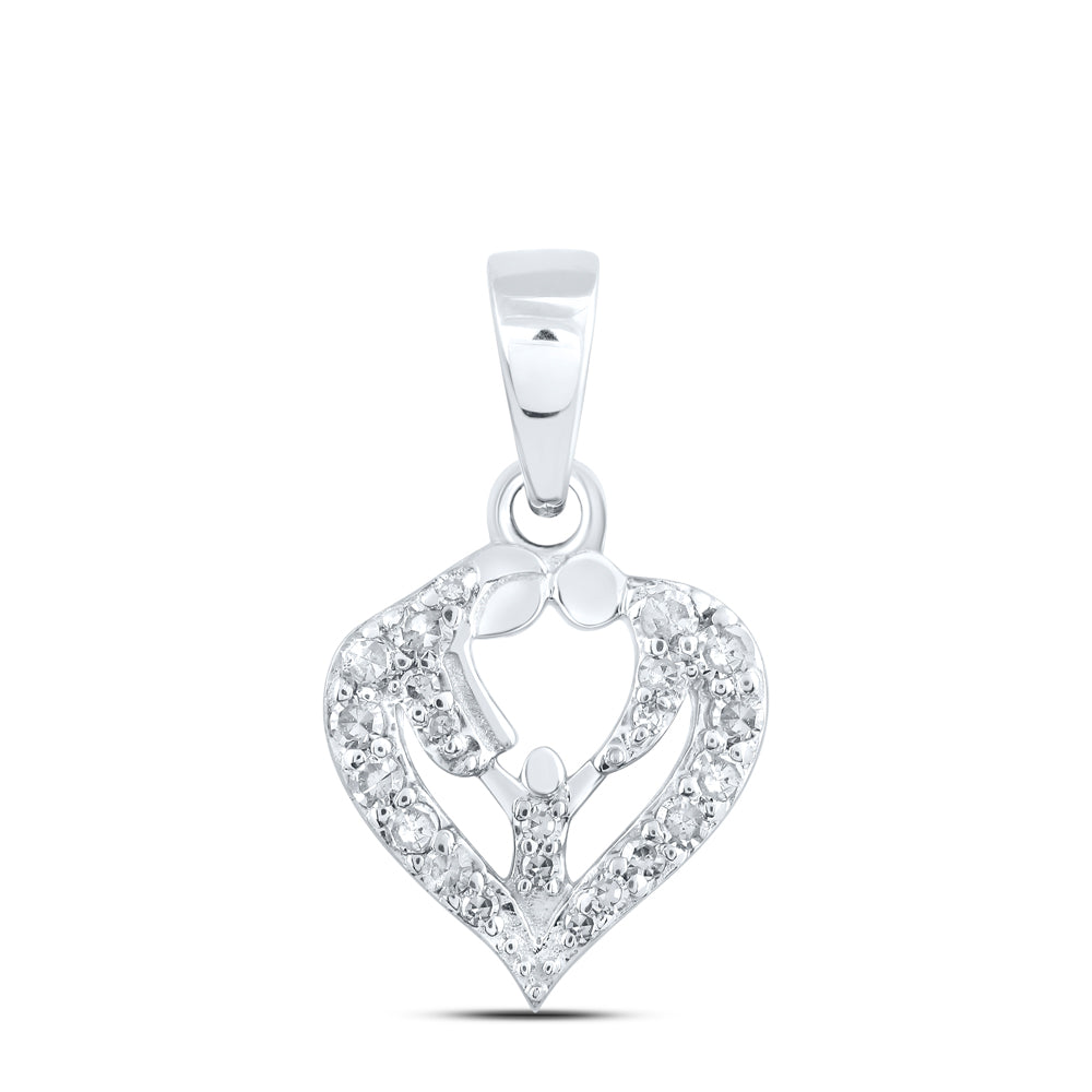 0.11 Ctw Natural Diamond Open Heart Angel Pendant in 10k White Gold