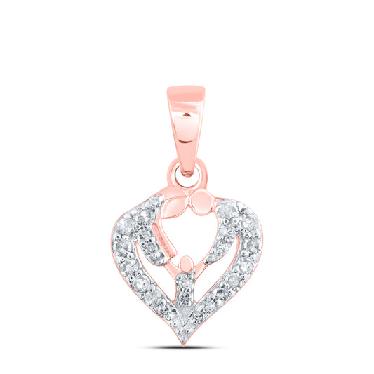0.11 Ctw Natural Diamond Open Heart Angel Pendant in 10k Rose Gold