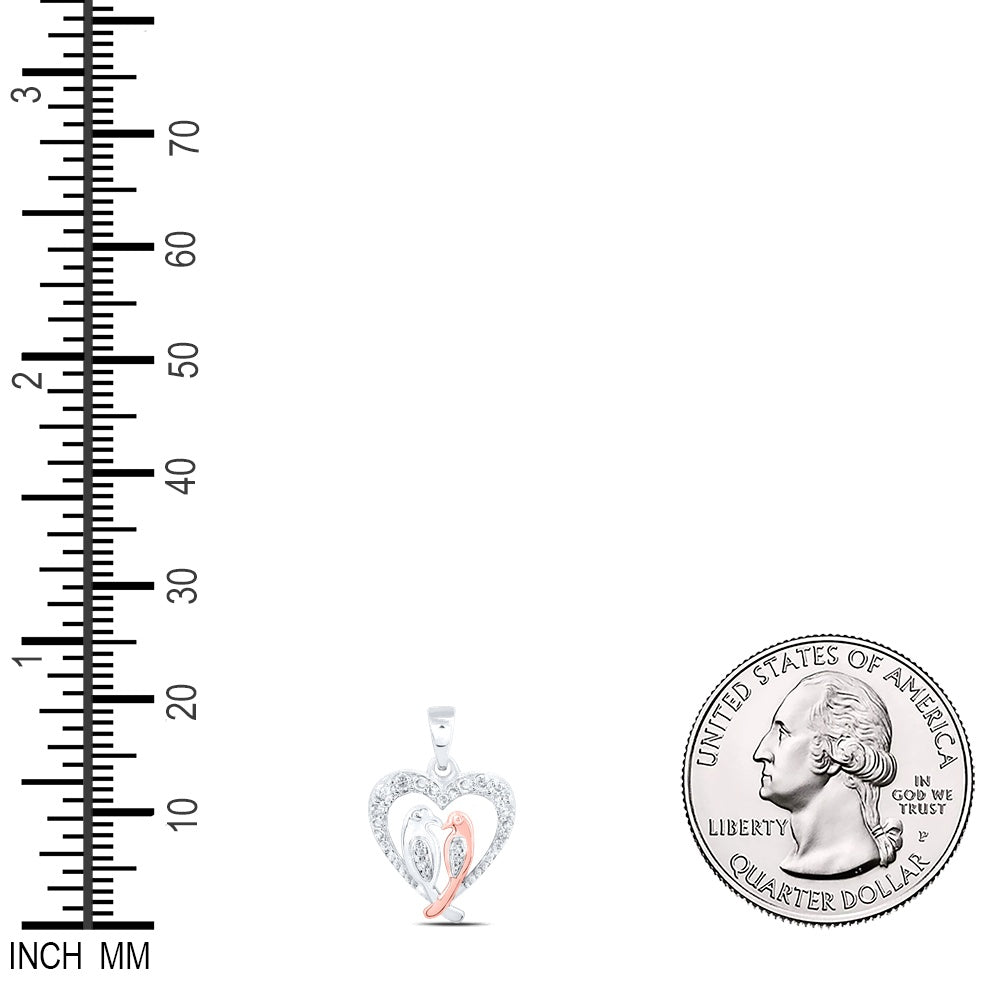 0.13 Ctw Natural Diamond Love Bird Open Heart Pendant in 10k White Gold