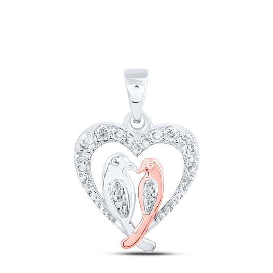0.13 Ctw Natural Diamond Love Bird Open Heart Pendant in 10k White Gold