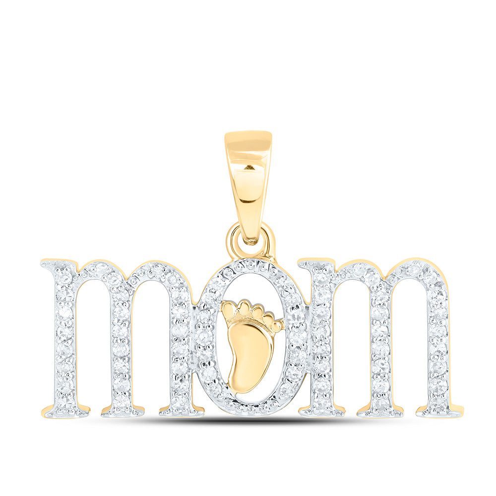 0.19 Ctw Natural Diamond Mom Mother Feet Pendant in 10k Yellow Gold