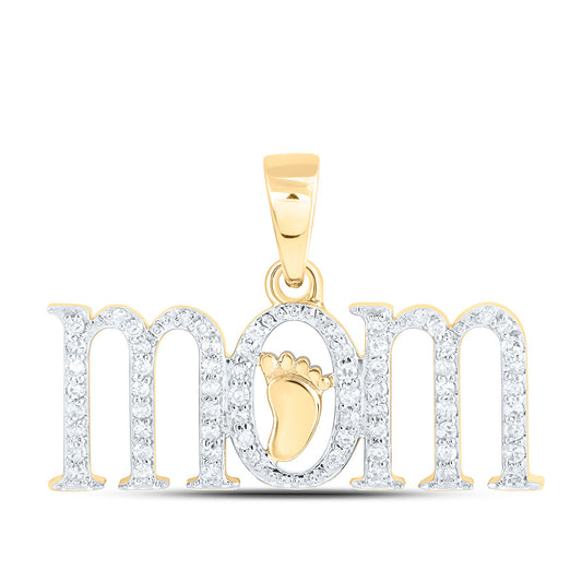 0.19 Ctw Natural Diamond Mom Mother Feet Pendant in 10k Yellow Gold
