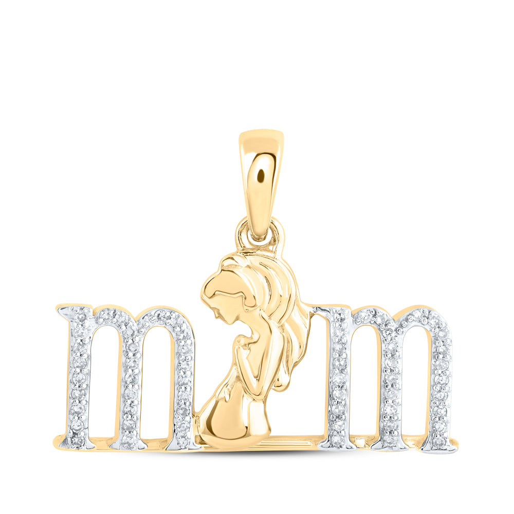 0.12 Ctw Natural Diamond Mom Mother's Day Gift Pendant in 10k Yellow Gold