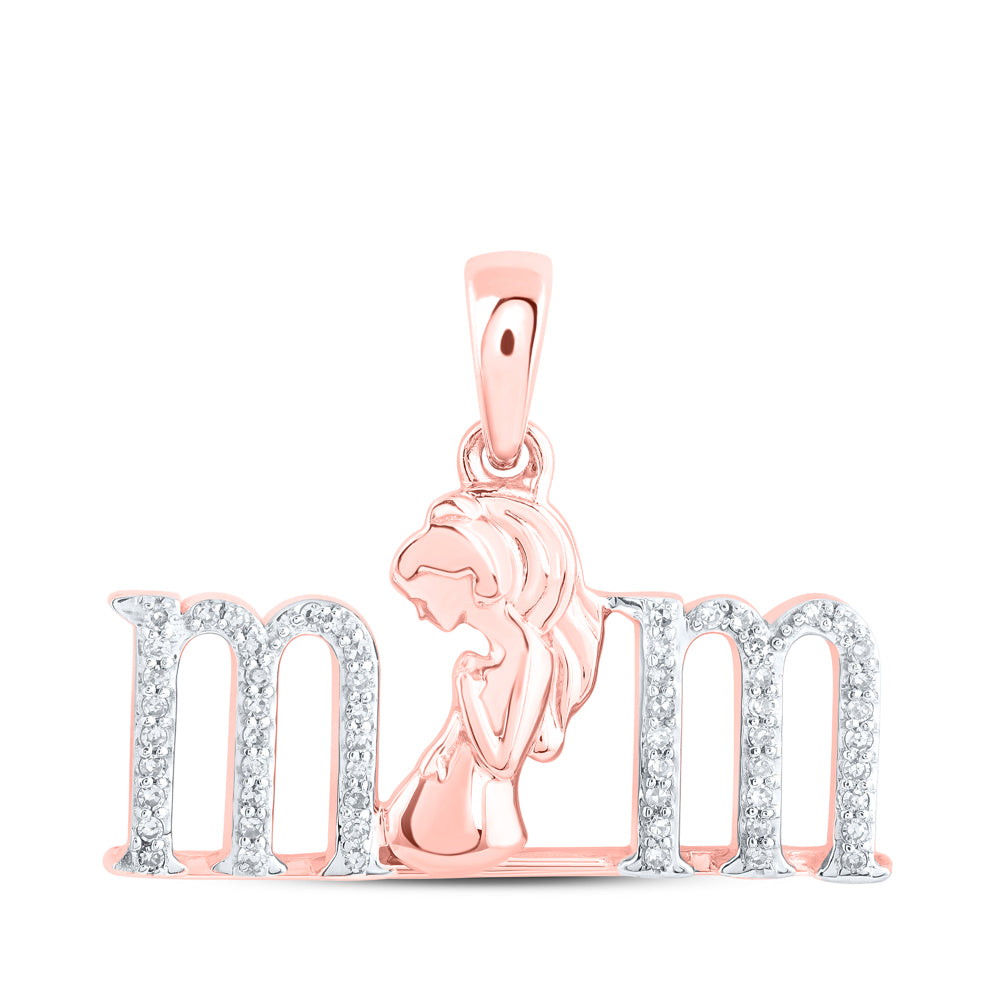 0.12 Ctw Natural Diamond Mom Pendant in 10k Rose Gold