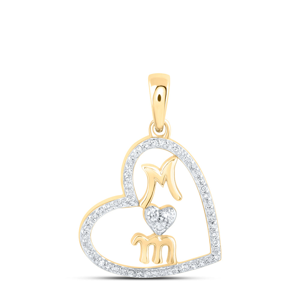 0.14 Ctw Natural Diamond Open Heart Mom Mothers Day Pendant in 10k Yellow Gold
