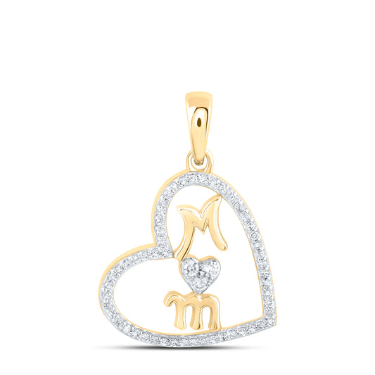 0.14 Ctw Natural Diamond Open Heart Mom Mothers Day Pendant in 10k Yellow Gold