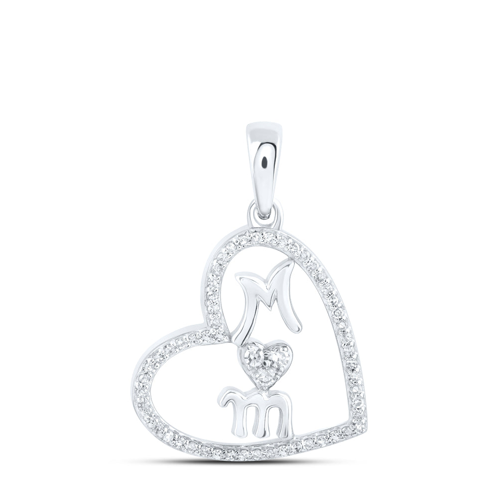 0.14 Ctw Natural Diamond Open Heart Mom Mothers Day Pendant in 10k White Gold