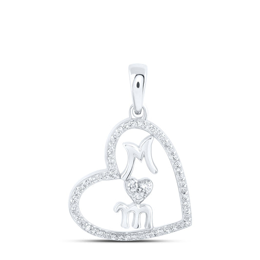 0.14 Ctw Natural Diamond Open Heart Mom Mothers Day Pendant in 10k White Gold