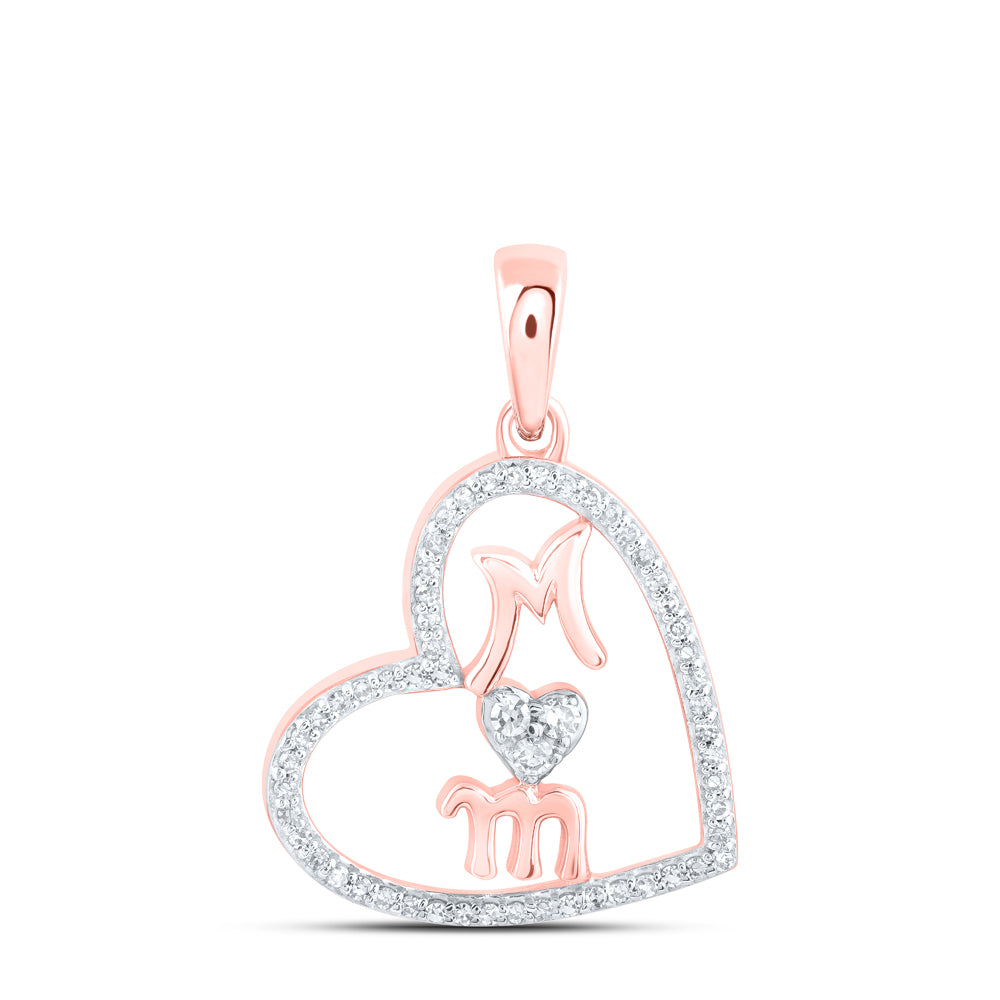 0.14 Ctw Natural Diamond Open Heart Mom Mothers Day Pendant in 10k Rose Gold