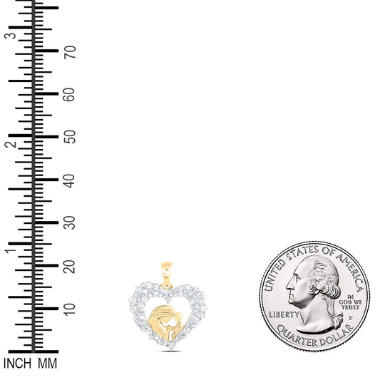0.43 Ctw Natural Diamond Open Heart Mother Child Pendant in 10k Yellow Gold
