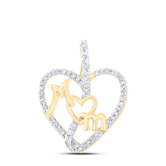 0.13 Ctw Natural Diamond Open Heart Mom Mothers Day Pendant in 10k Yellow Gold