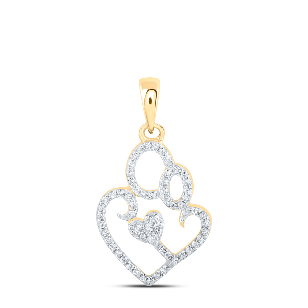 0.13 Ctw Natural Diamond Mother Child Open Heart Pendant in 10k Yellow Gold