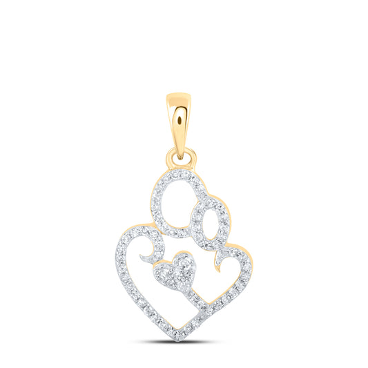 0.13 Ctw Natural Diamond Mother Child Open Heart Pendant in 10k Yellow Gold