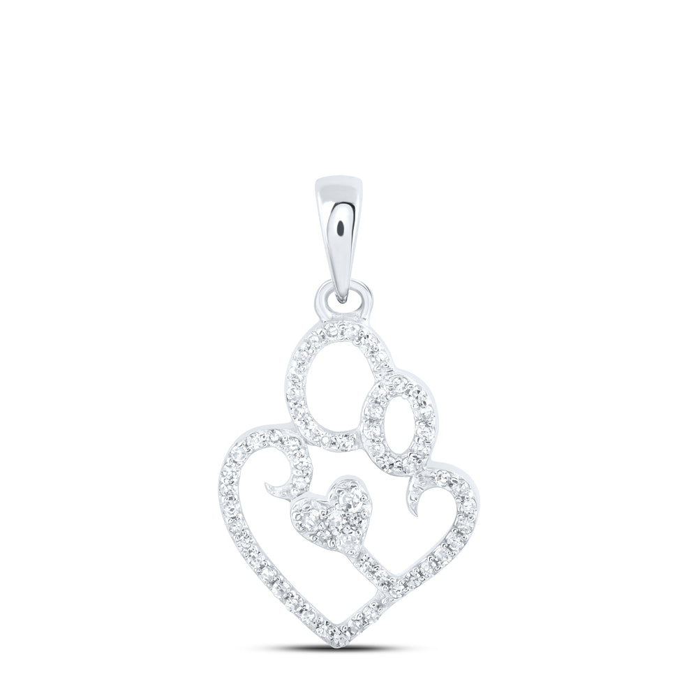 0.13 Ctw Natural Diamond Mother Child Open Heart Pendant in 10k White Gold