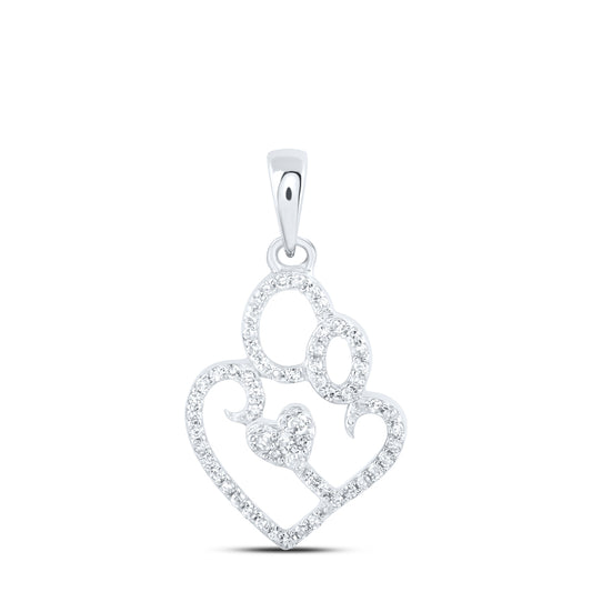0.13 Ctw Natural Diamond Mother Child Open Heart Pendant in 10k White Gold