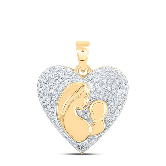 0.2 Ctw Natural Diamond Mother Child Heart Pendant in 10k Yellow Gold