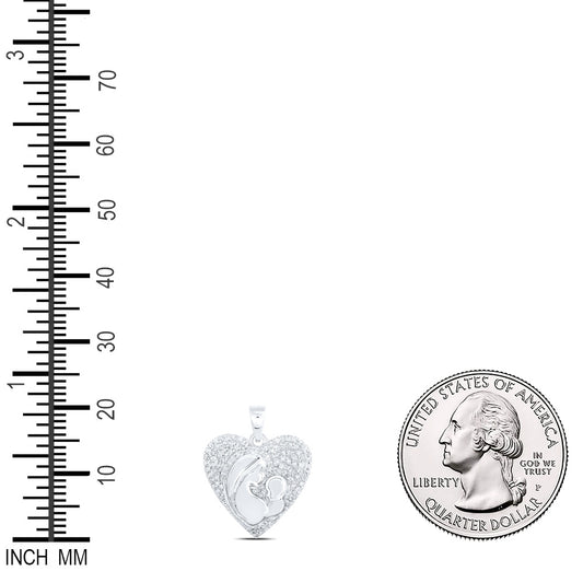 0.2 Ctw Natural Diamond Mother Child Heart Pendant in 10k White Gold