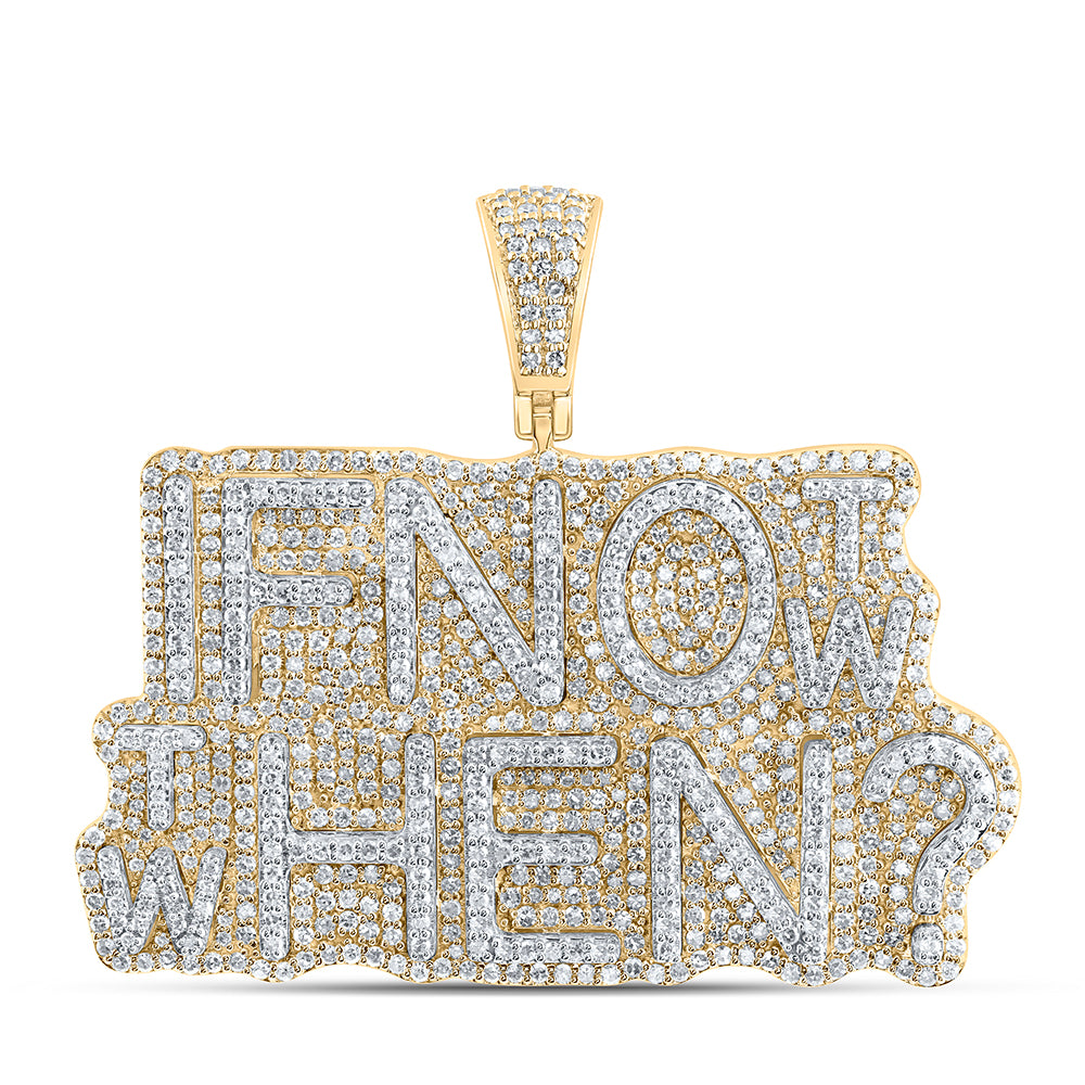 2.64 Ctw Natural Diamond If Not Now Then When Nameplate Pendant in 10k Yellow Gold