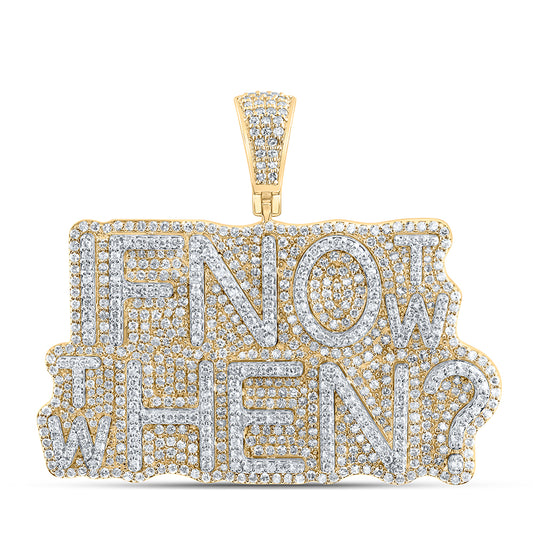 2.64 Ctw Natural Diamond If Not Now Then When Nameplate Pendant in 10k Yellow Gold