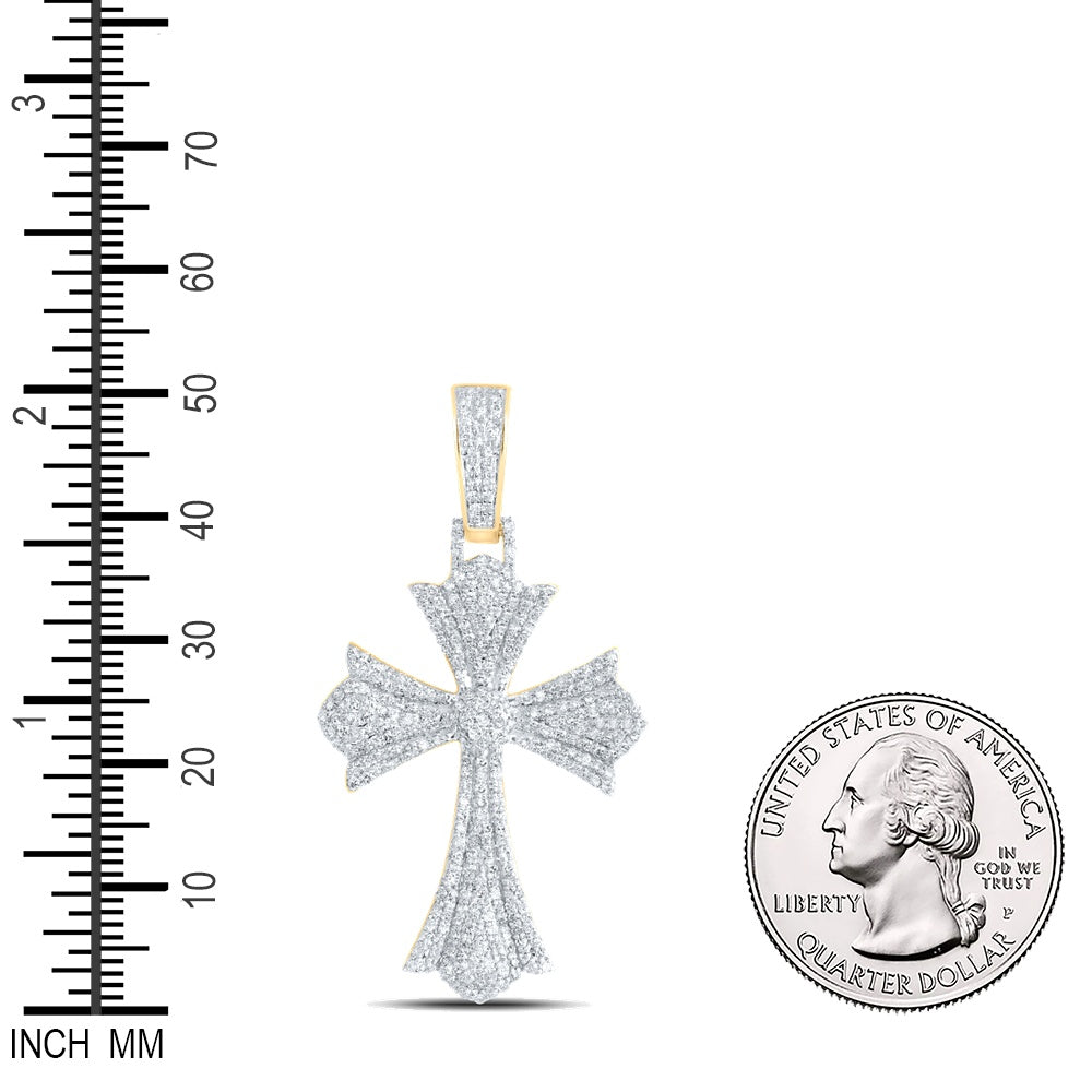 1.33 Ctw Natural Diamond Cross Religious Charm Pendant in 10k Yellow Gold