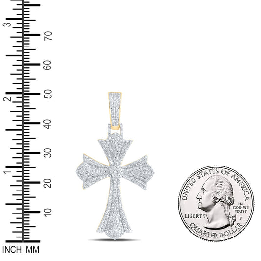 1.33 Ctw Natural Diamond Cross Religious Charm Pendant in 10k Yellow Gold
