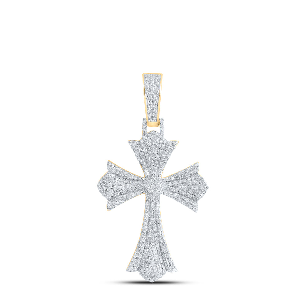 1.33 Ctw Natural Diamond Cross Religious Charm Pendant in 10k Yellow Gold
