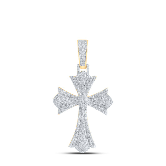 1.33 Ctw Natural Diamond Cross Religious Charm Pendant in 10k Yellow Gold