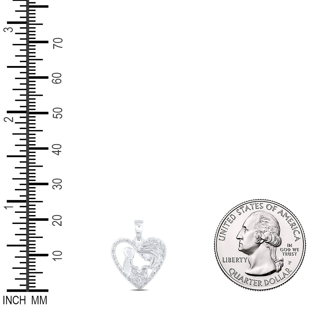 0.07 Ctw Natural Diamond Mom Child Heart Mothers Day Pendant in Sterling Silver
