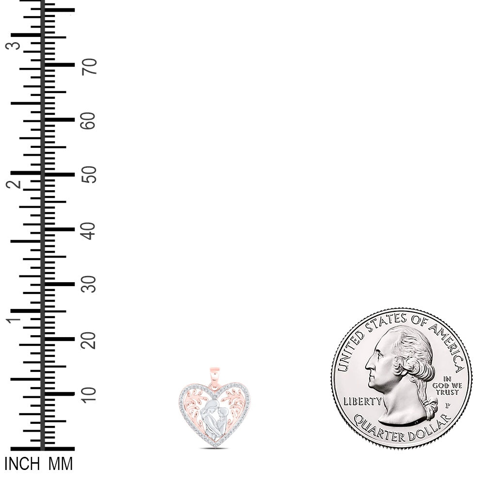 0.11 Ctw Natural Diamond Heart Mother & Child Pendant in 10k Rose Gold