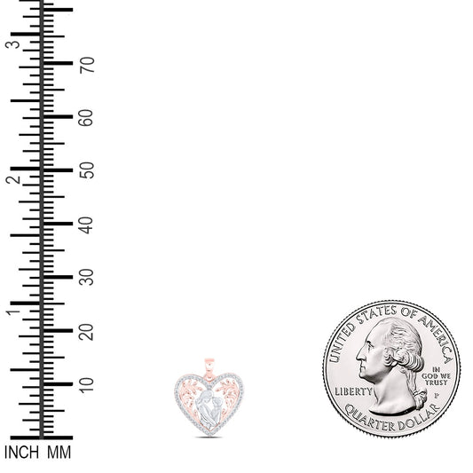 0.11 Ctw Natural Diamond Heart Mother & Child Pendant in 10k Rose Gold