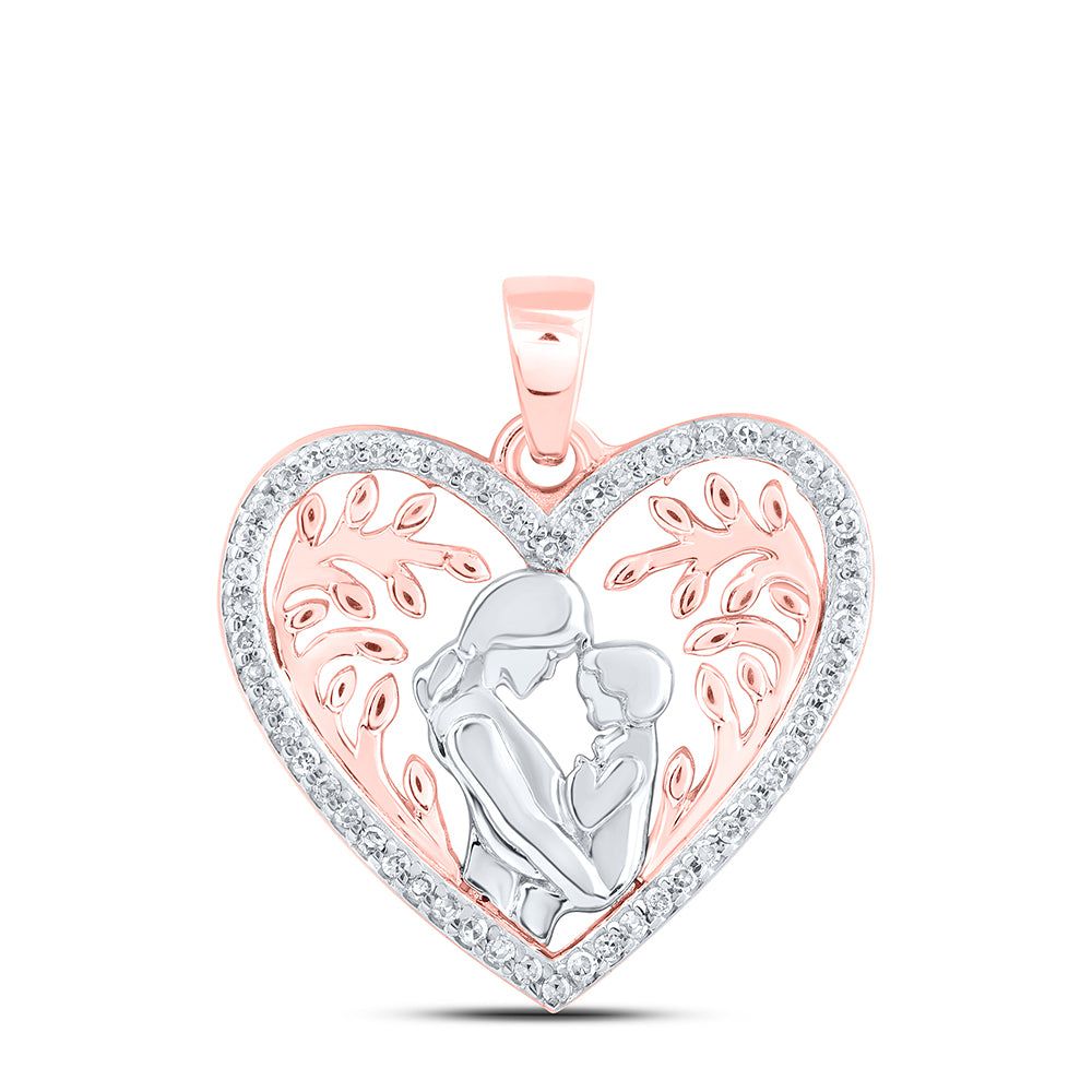 0.11 Ctw Natural Diamond Heart Mother & Child Pendant in 10k Rose Gold