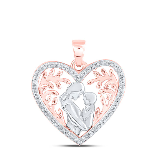 0.11 Ctw Natural Diamond Heart Mother & Child Pendant in 10k Rose Gold