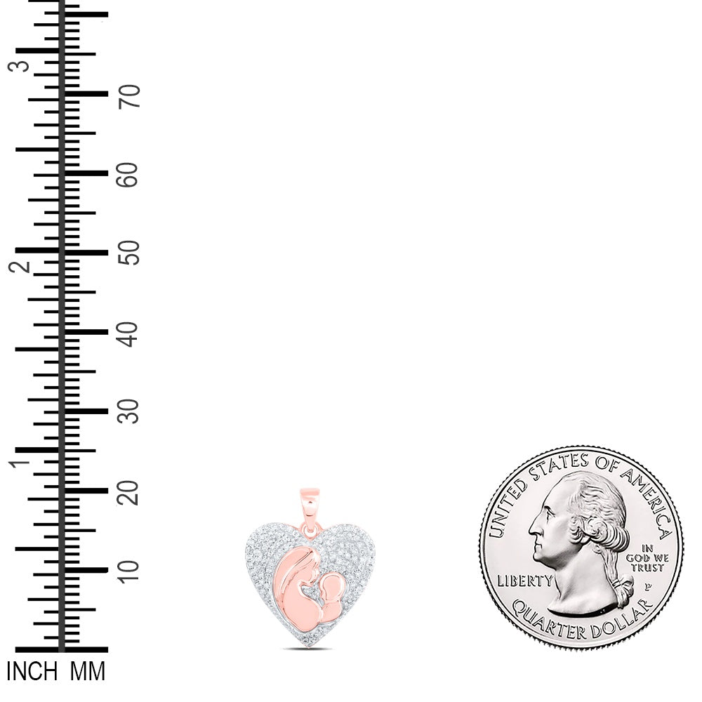 0.2 Ctw Natural Diamond Mother Child Heart Pendant in 10k Rose Gold