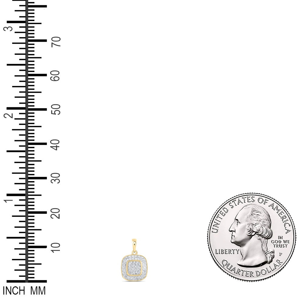 0.3 Ctw Natural Diamond Round Edge Square Pendant in 10k Yellow Gold