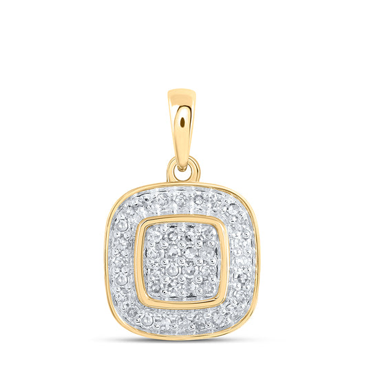 0.3 Ctw Natural Diamond Round Edge Square Pendant in 10k Yellow Gold