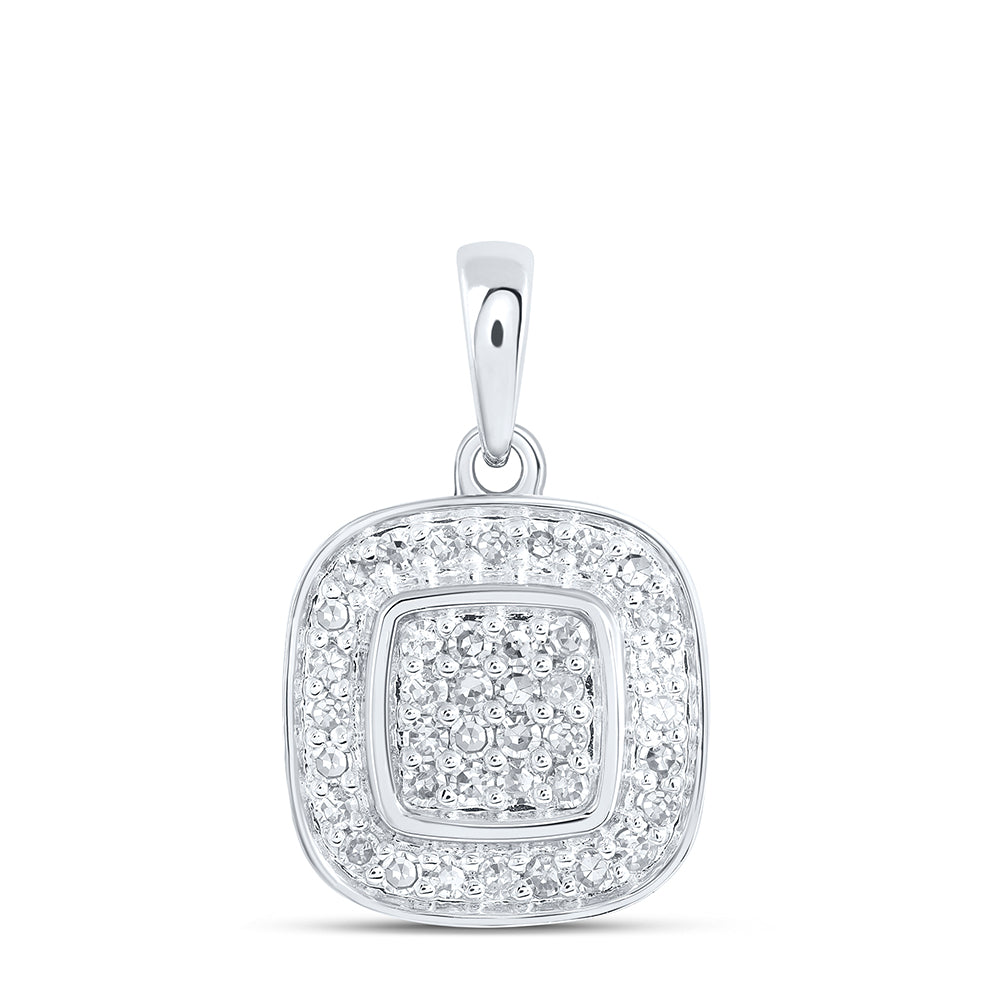 0.3 Ctw Natural Diamond Round Edge Square Pendant in 10k White Gold