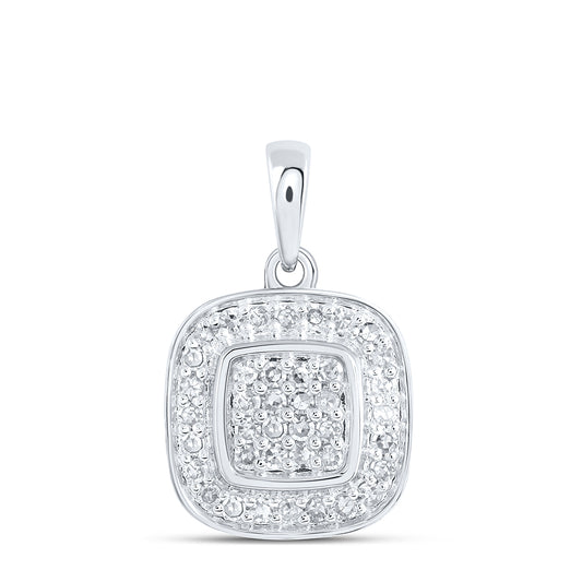 0.3 Ctw Natural Diamond Round Edge Square Pendant in 10k White Gold