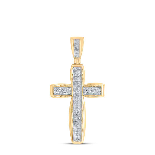 0.3 Ctw Natural Diamond Cross Religious Pendant in 10k Yellow Gold