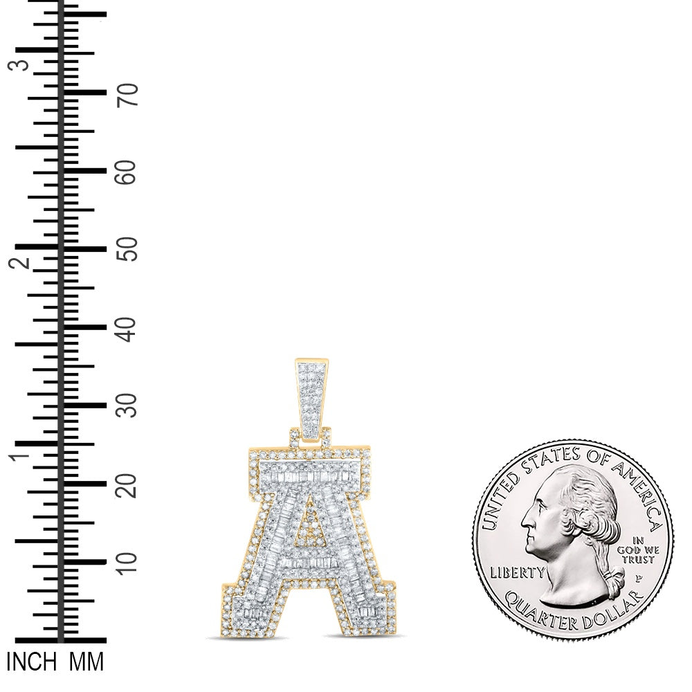 1.24 Ctw Natural Diamond Block Initial Letter Alphabet A Pendant in 10k Yellow Gold