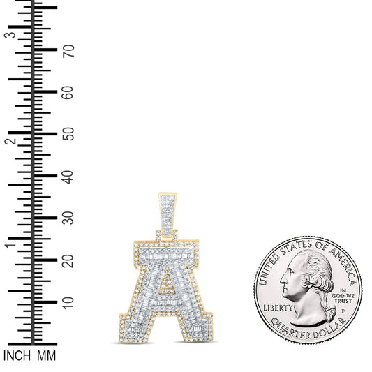 1.24 Ctw Natural Diamond Block Initial Letter Alphabet A Pendant in 10k Yellow Gold