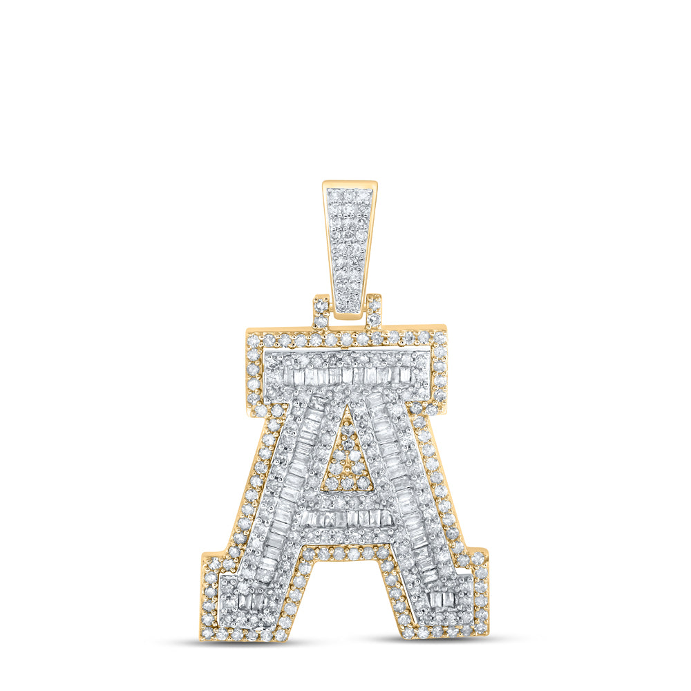 1.24 Ctw Natural Diamond Block Initial Letter Alphabet A Pendant in 10k Yellow Gold