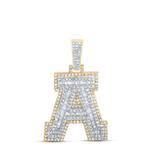1.24 Ctw Natural Diamond Block Initial Letter Alphabet A Pendant in 10k Yellow Gold