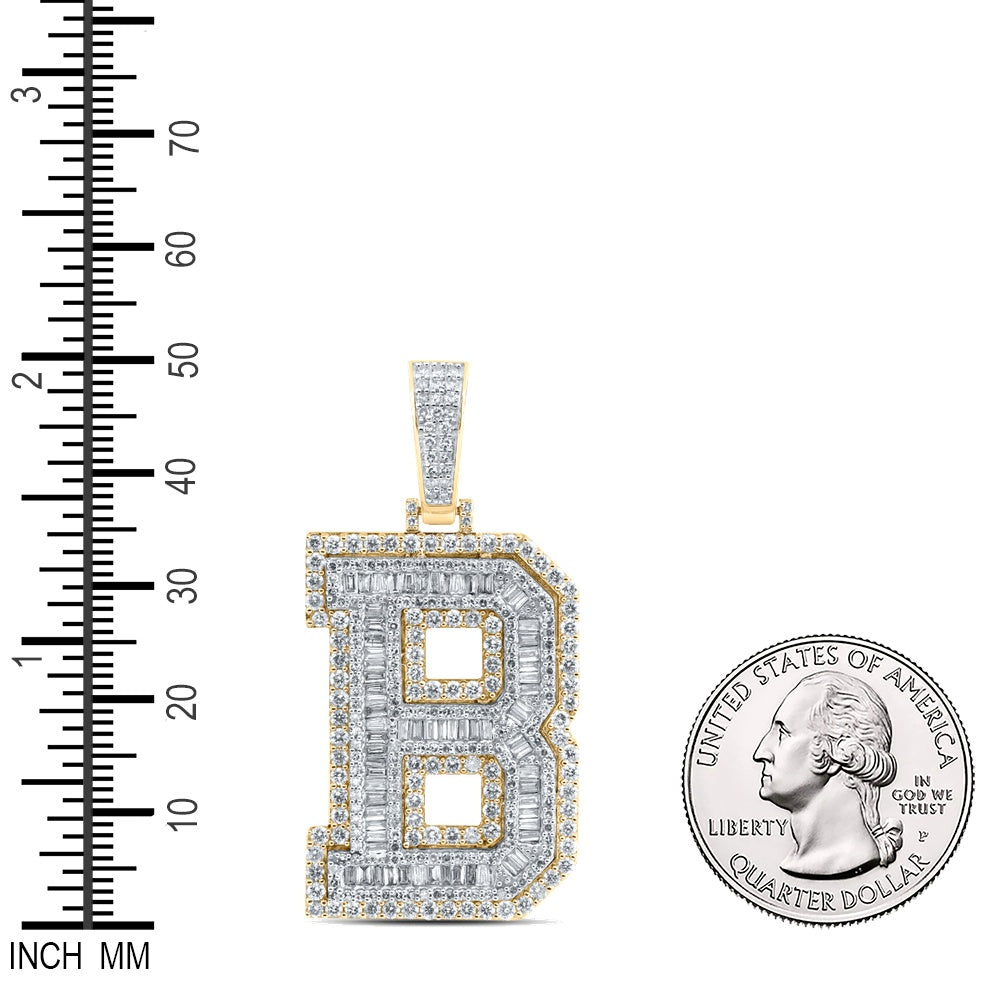 3.35 Ctw Natural Diamond Block Initial Letter Alphabet B Pendant in 10k Yellow Gold