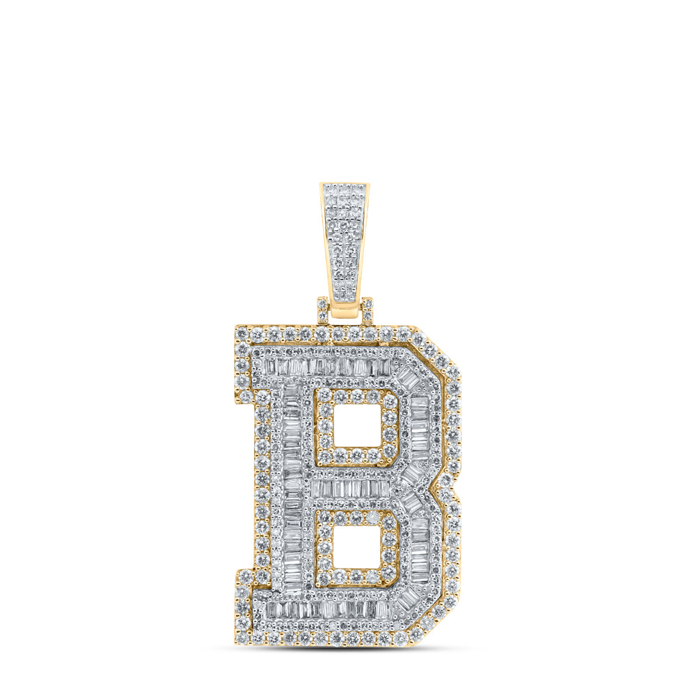 3.35 Ctw Natural Diamond Block Initial Letter Alphabet B Pendant in 10k Yellow Gold
