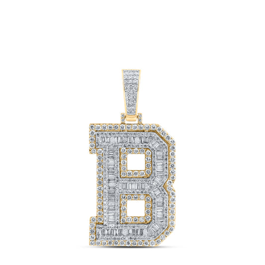 3.35 Ctw Natural Diamond Block Initial Letter Alphabet B Pendant in 10k Yellow Gold