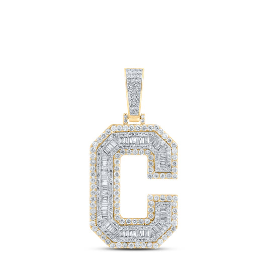2.97 Ctw Natural Diamond Block Initial Letter Alphabet C Pendant in 10k Yellow Gold