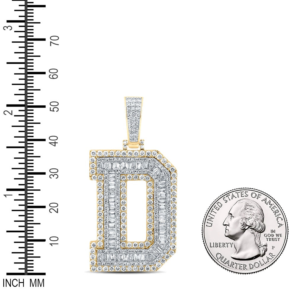 3.3 Ctw Natural Diamond Block Initial letter Alphabet D Pendant in 10k Yellow Gold