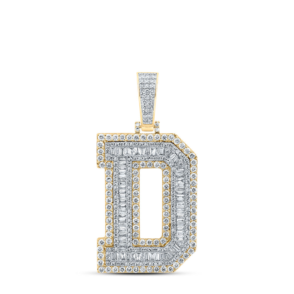 3.3 Ctw Natural Diamond Block Initial letter Alphabet D Pendant in 10k Yellow Gold